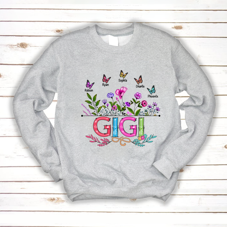 Personalized Gigi And Grandkids Butterfly Sweatshirt