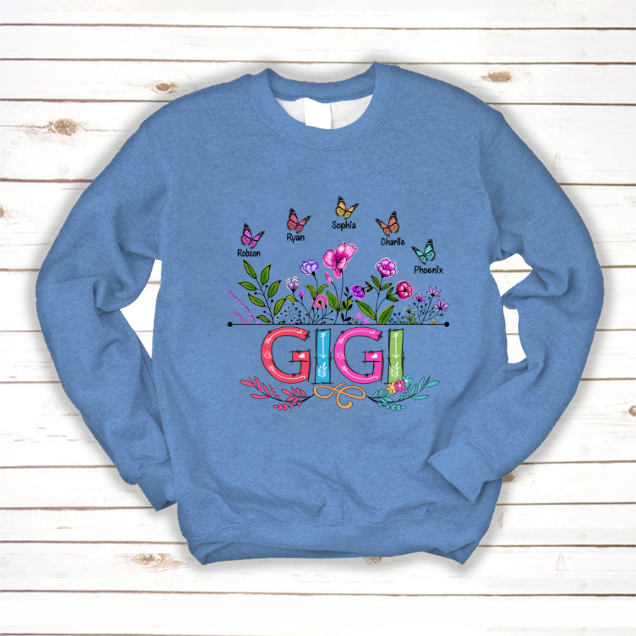 Personalized Gigi And Grandkids Butterfly Sweatshirt