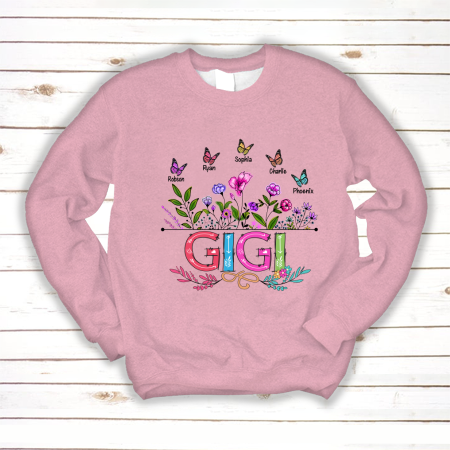 Personalized Gigi And Grandkids Butterfly Sweatshirt