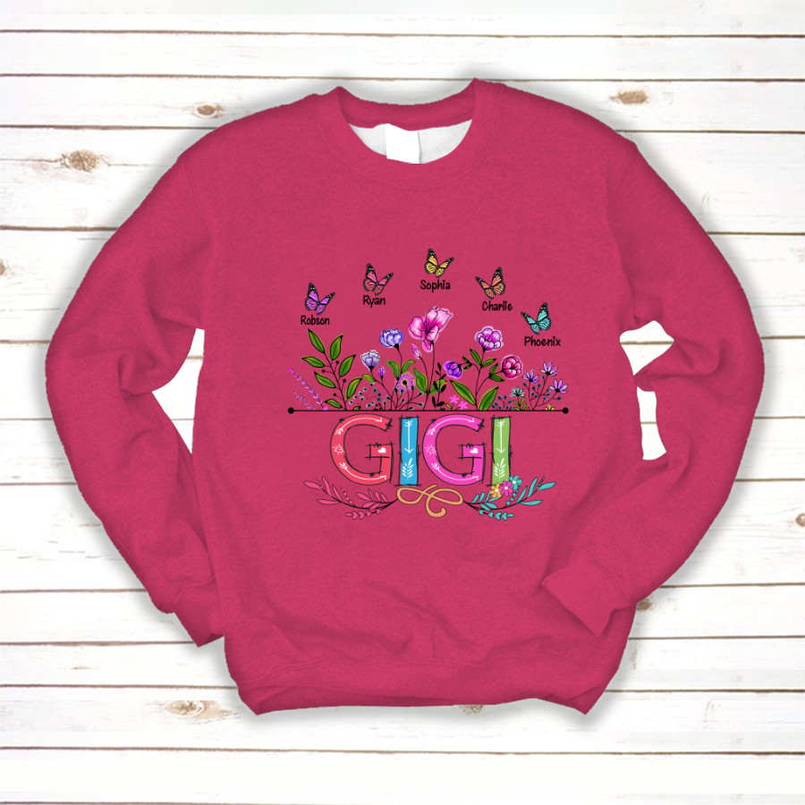 Personalized Gigi And Grandkids Butterfly Sweatshirt