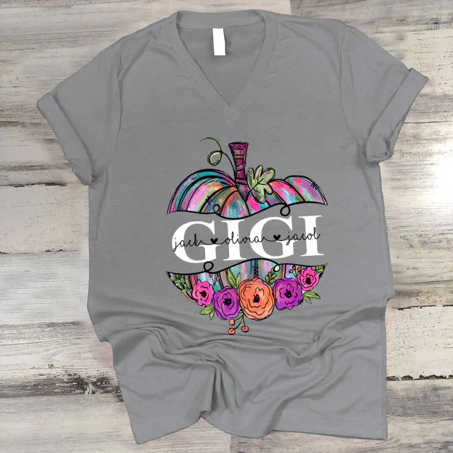 Personalized Gigi Painted Pumpkin 2022 V-Neck