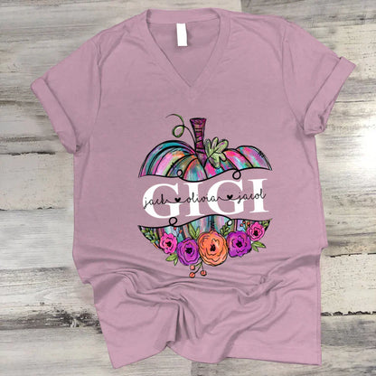 Personalized Gigi Painted Pumpkin 2022 V-Neck