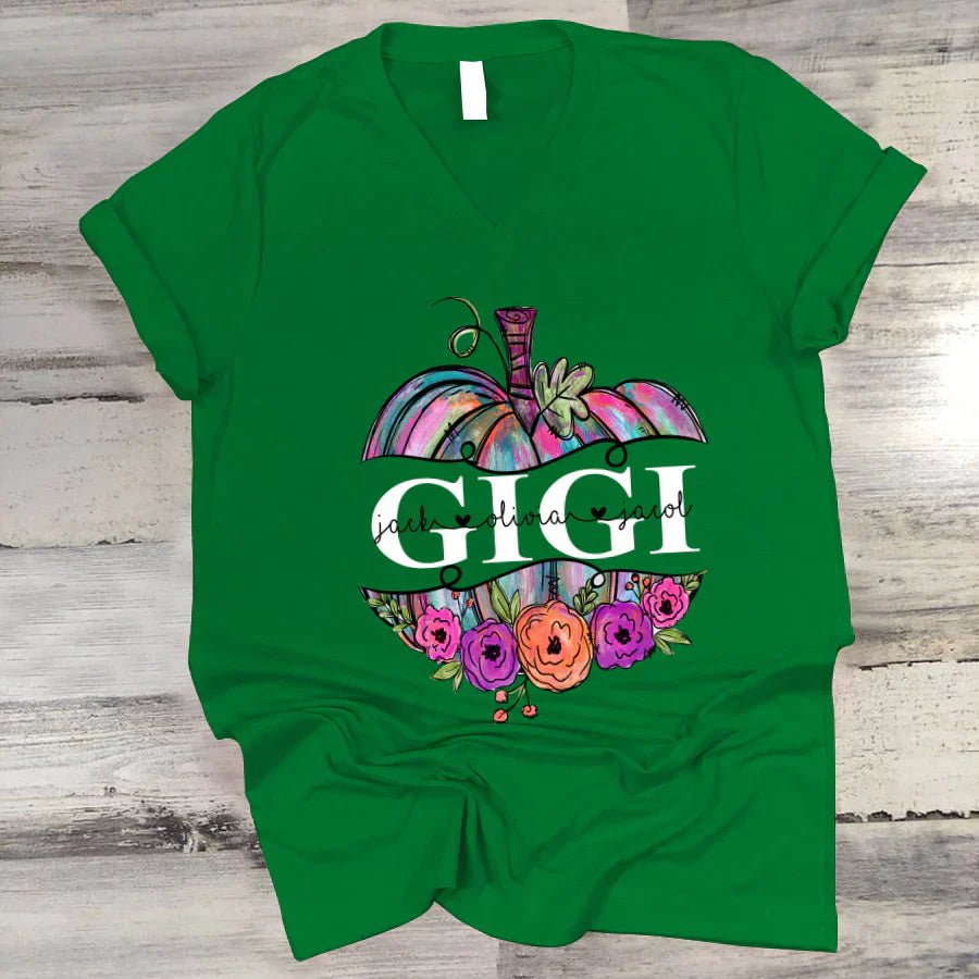 Personalized Gigi Painted Pumpkin 2022 V-Neck