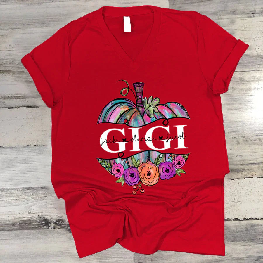 Personalized Gigi Painted Pumpkin 2022 V-Neck
