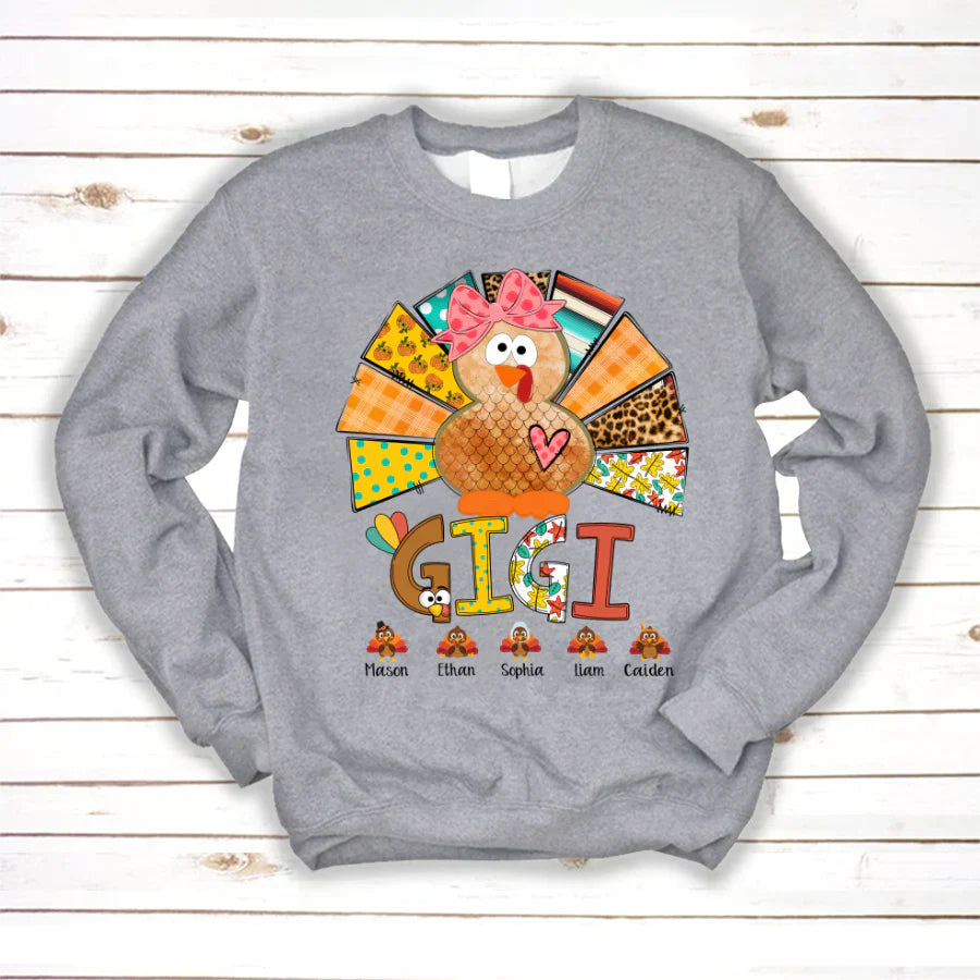 Personalized Gigi Thanksgiving Turkey Flower Sweatshirt