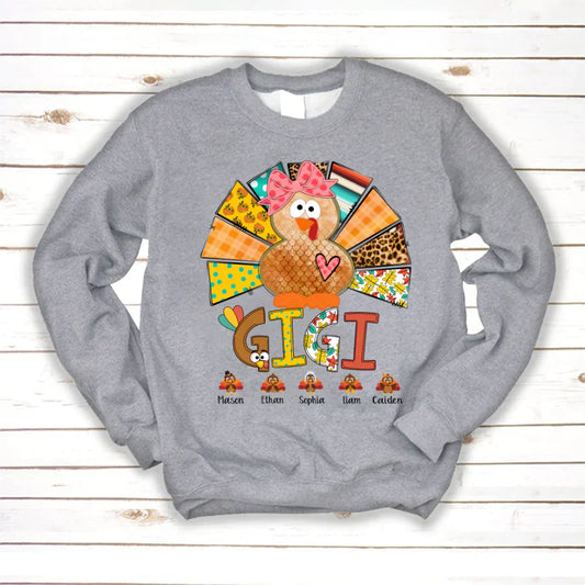 Personalized Gigi Thanksgiving Turkey Flower Sweatshirt