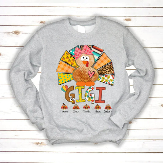 Personalized Gigi Thanksgiving Turkey Flower Sweatshirt