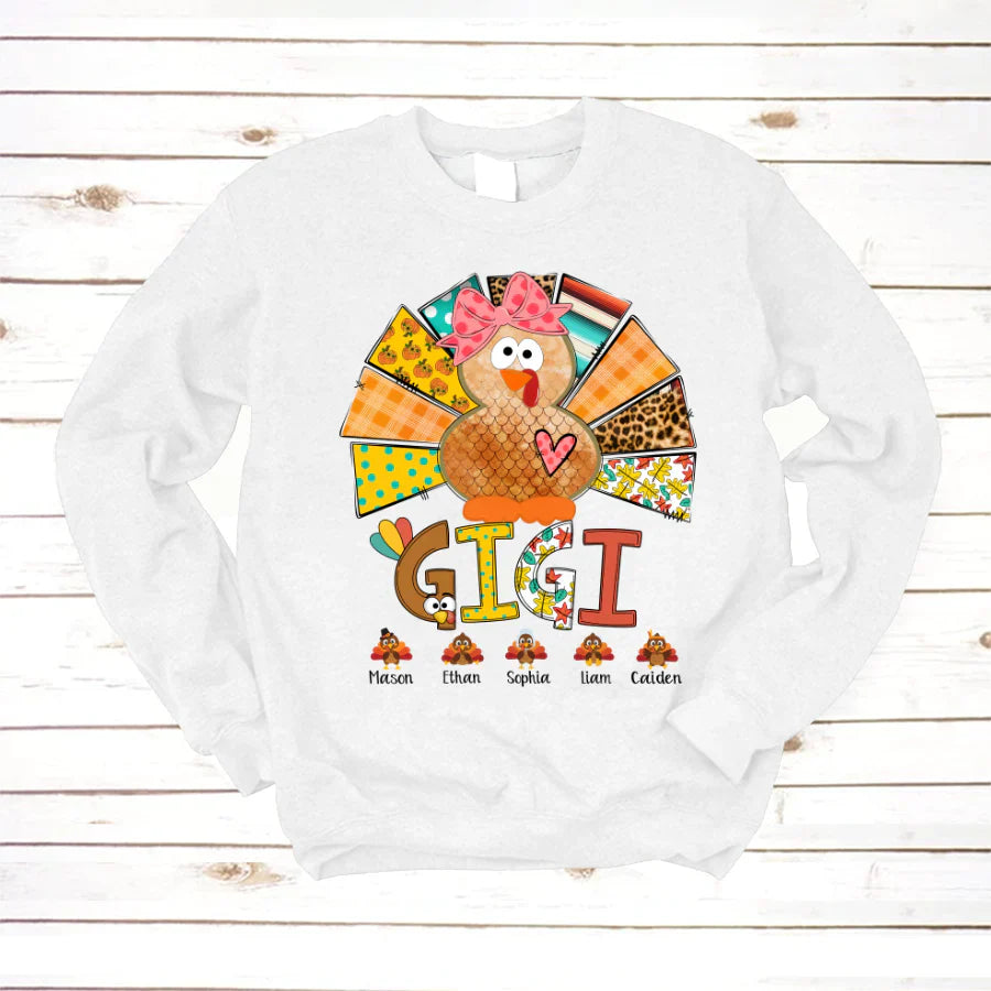 Personalized Gigi Thanksgiving Turkey Flower Sweatshirt