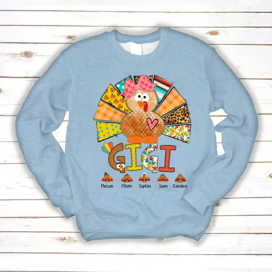 Personalized Gigi Thanksgiving Turkey Flower Sweatshirt