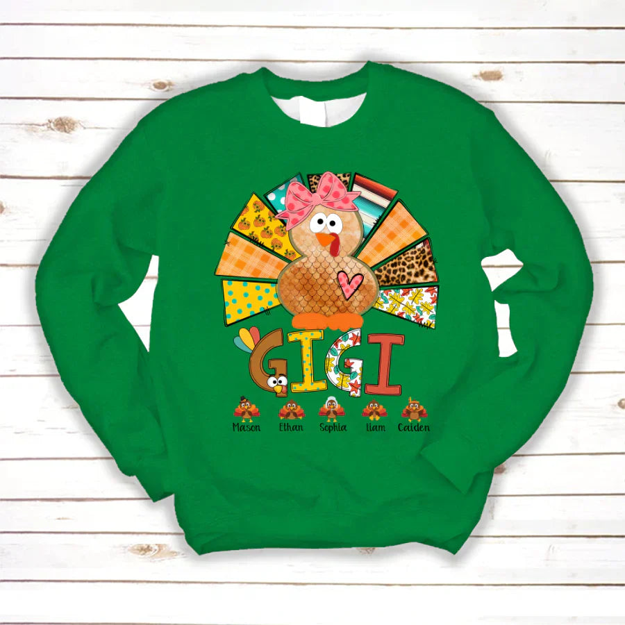 Personalized Gigi Thanksgiving Turkey Flower Sweatshirt