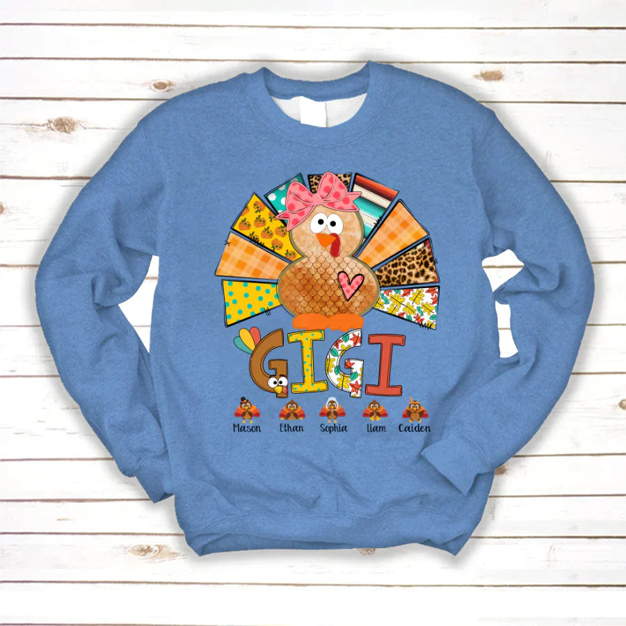Personalized Gigi Thanksgiving Turkey Flower Sweatshirt