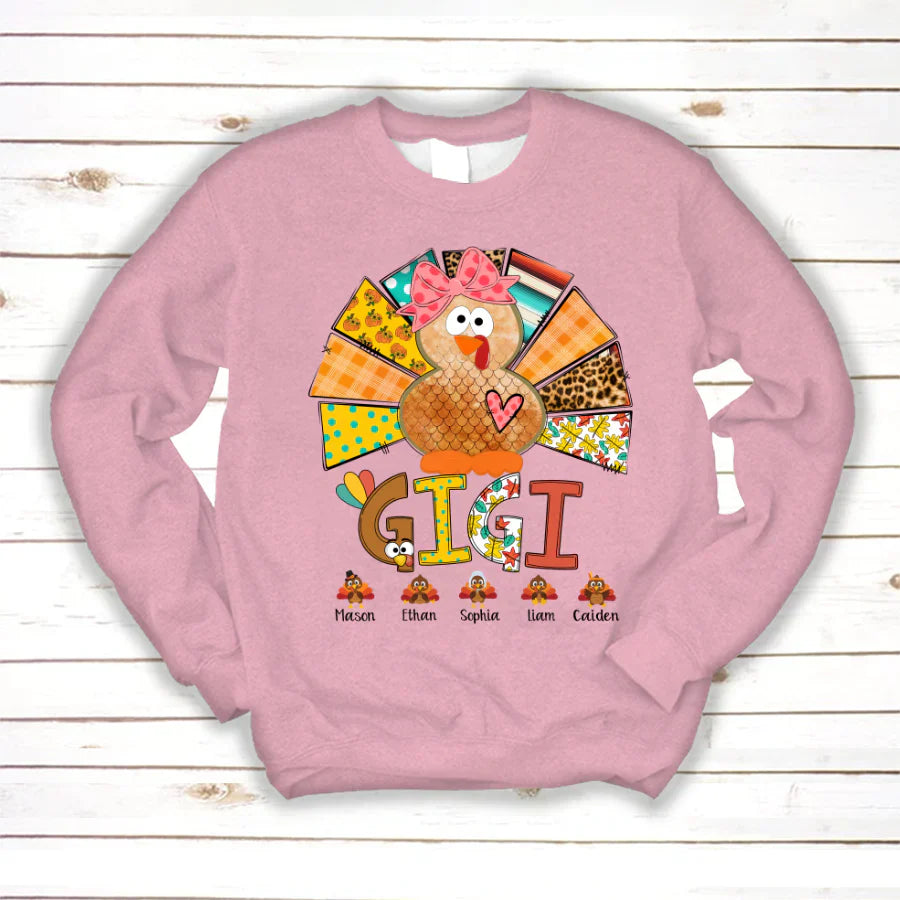 Personalized Gigi Thanksgiving Turkey Flower Sweatshirt