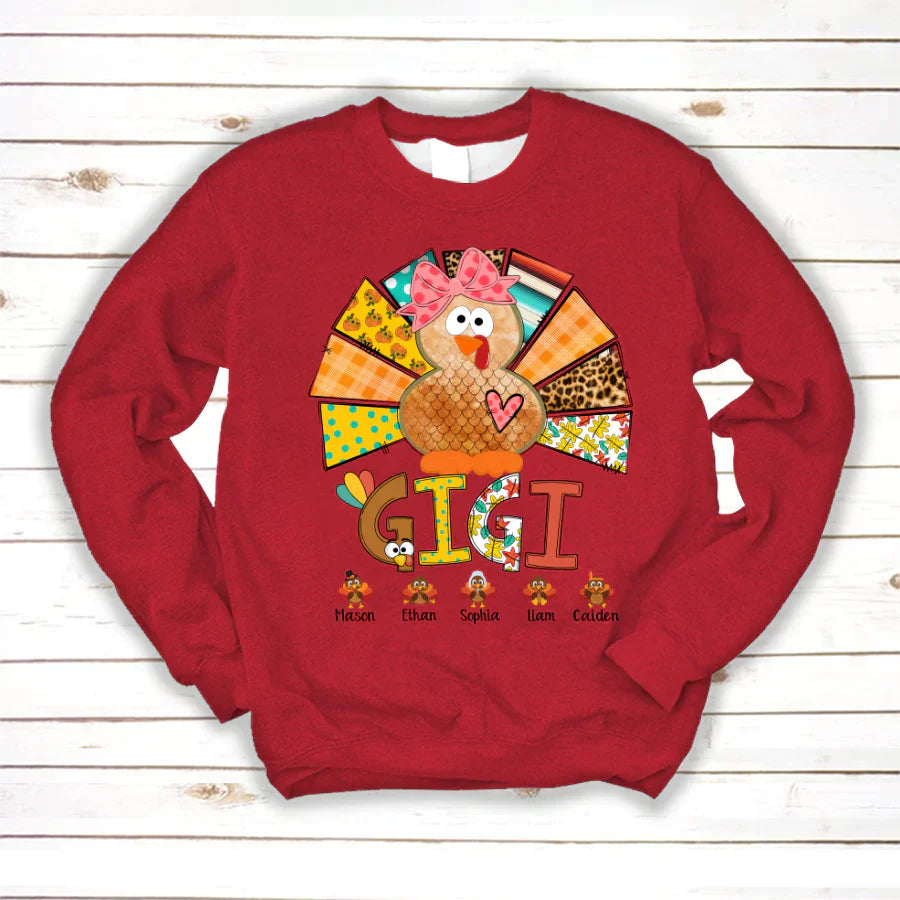 Personalized Gigi Thanksgiving Turkey Flower Sweatshirt