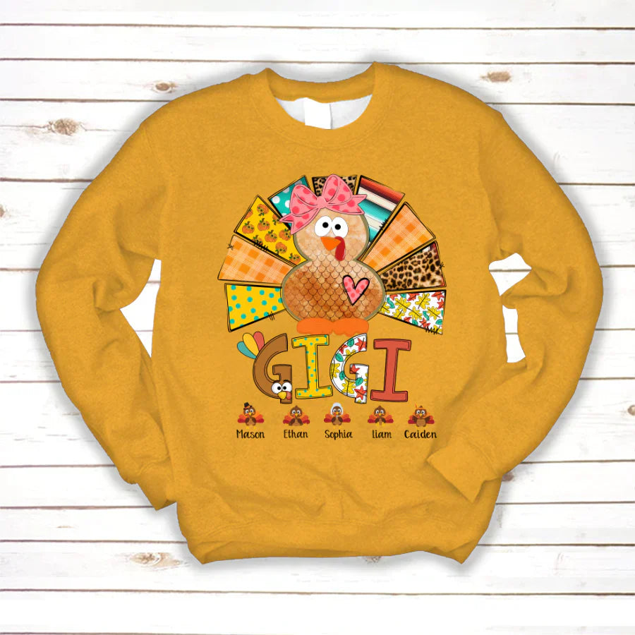 Personalized Gigi Thanksgiving Turkey Flower Sweatshirt