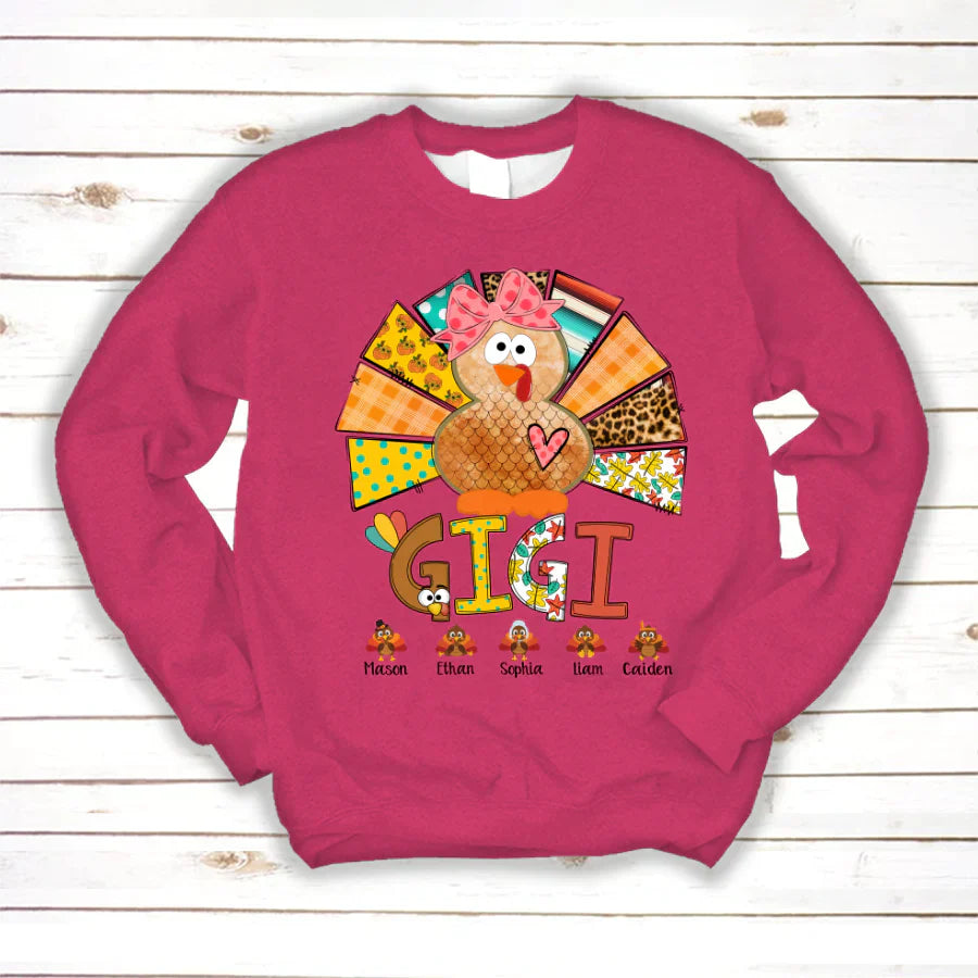 Personalized Gigi Thanksgiving Turkey Flower Sweatshirt