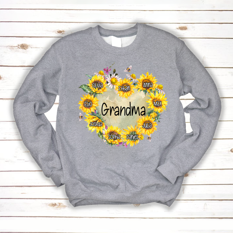 Personalized Grandma Hearts Sunflower Sweatshirt