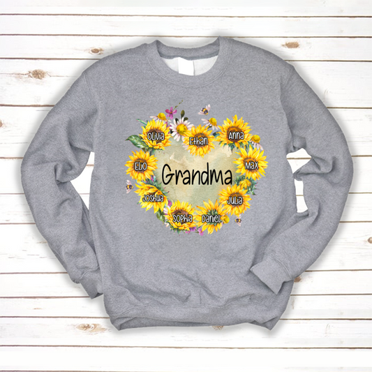 Personalized Grandma Hearts Sunflower Sweatshirt
