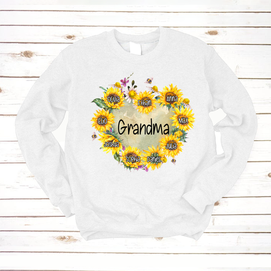 Personalized Grandma Hearts Sunflower Sweatshirt