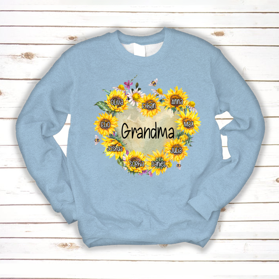 Personalized Grandma Hearts Sunflower Sweatshirt
