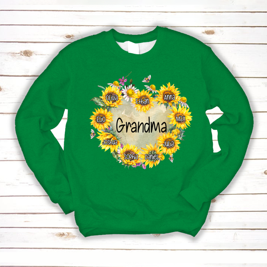 Personalized Grandma Hearts Sunflower Sweatshirt