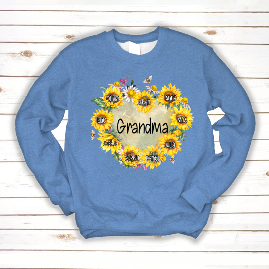 Personalized Grandma Hearts Sunflower Sweatshirt