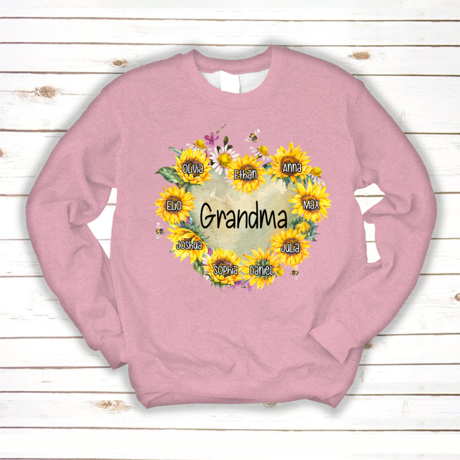 Personalized Grandma Hearts Sunflower Sweatshirt