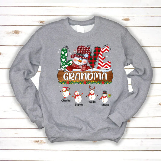 Personalized Grandma Snowman Shirt Grandma With Grandkids Name Christmas Sweatshirt