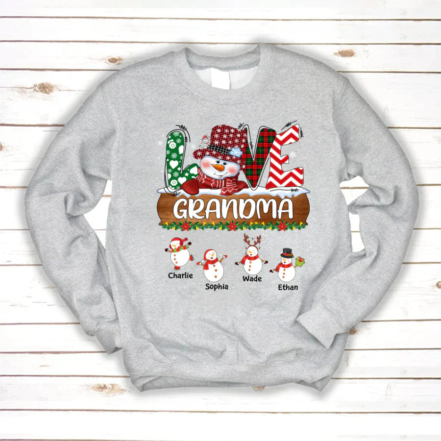 Personalized Grandma Snowman Shirt Grandma With Grandkids Name Christmas Sweatshirt