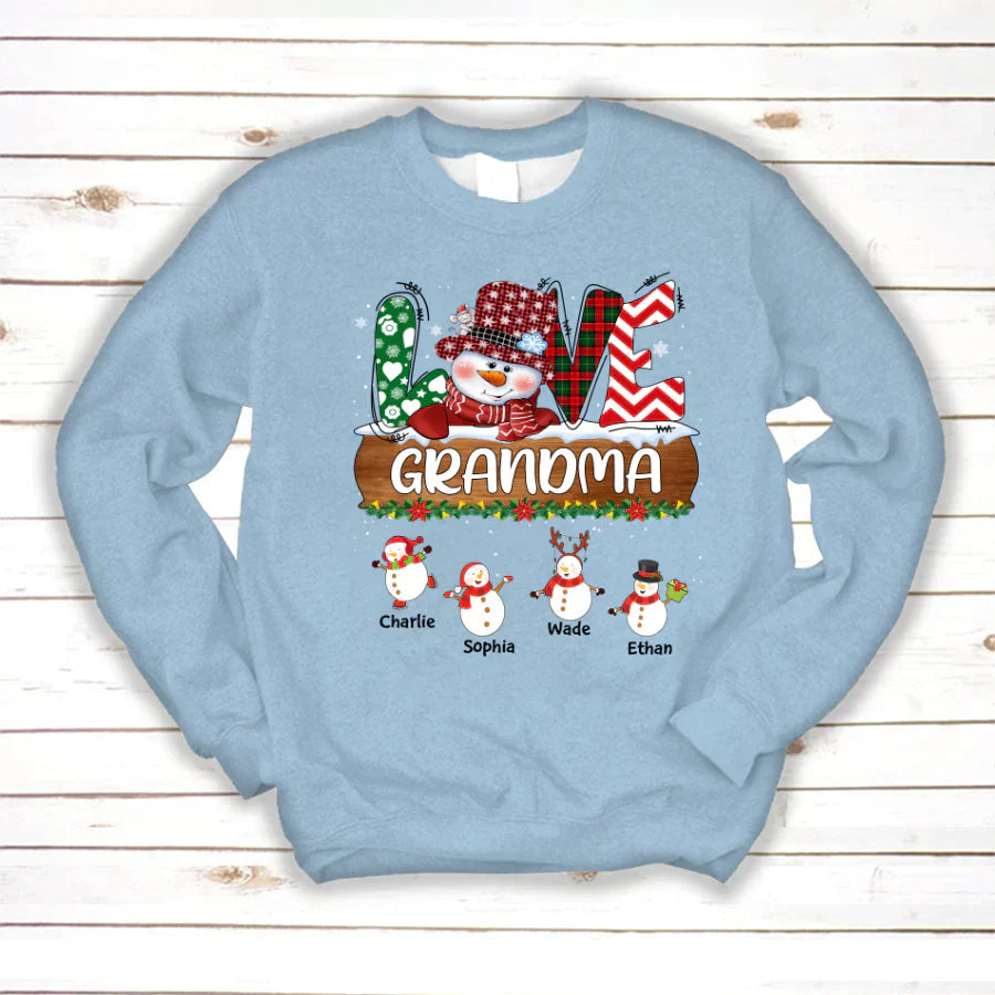 Personalized Grandma Snowman Shirt Grandma With Grandkids Name Christmas Sweatshirt