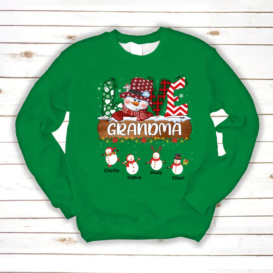 Personalized Grandma Snowman Shirt Grandma With Grandkids Name Christmas Sweatshirt