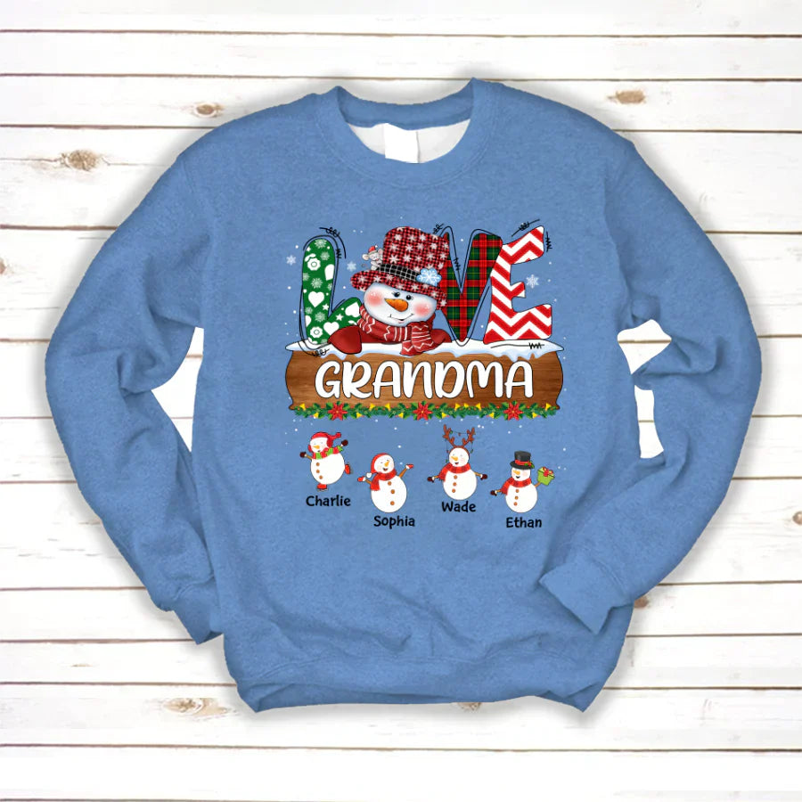 Personalized Grandma Snowman Shirt Grandma With Grandkids Name Christmas Sweatshirt