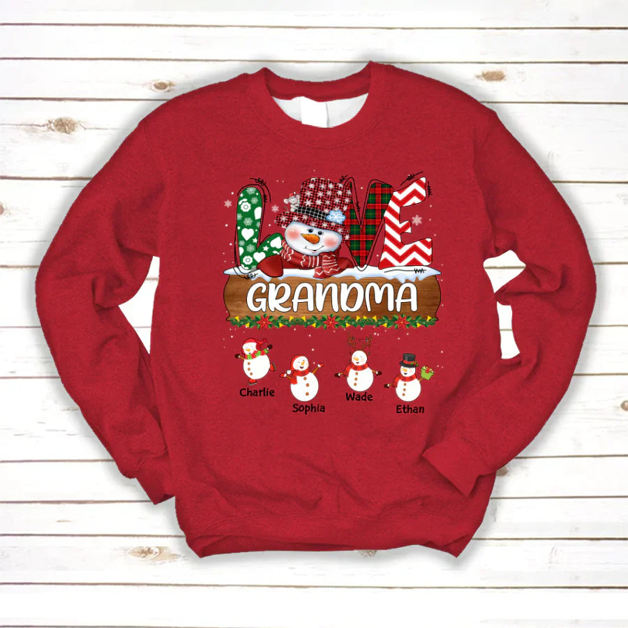 Personalized Grandma Snowman Shirt Grandma With Grandkids Name Christmas Sweatshirt