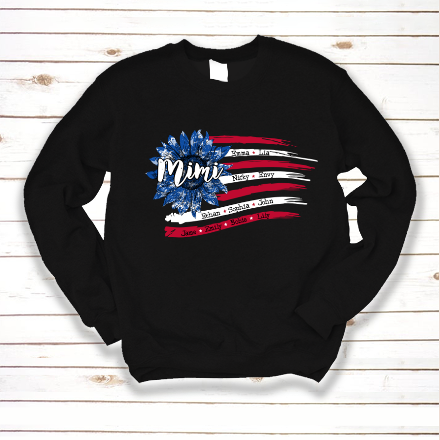 Personalized Grandma with Grandkids Sunflower American Flag  Sweatshirt