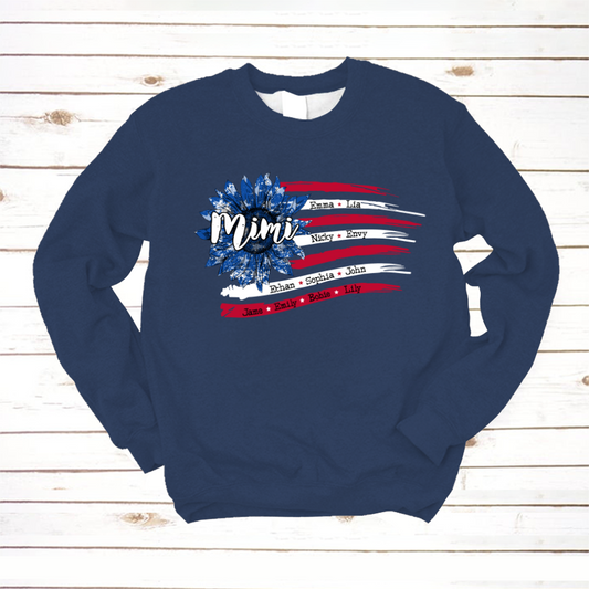 Personalized Grandma with Grandkids Sunflower American Flag  Sweatshirt
