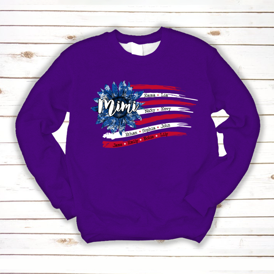 Personalized Grandma with Grandkids Sunflower American Flag  Sweatshirt