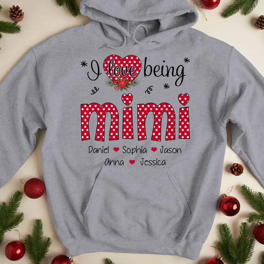 Personalized I love being Mimi Grandma Heart Grandkid Names 2022 Hoodie