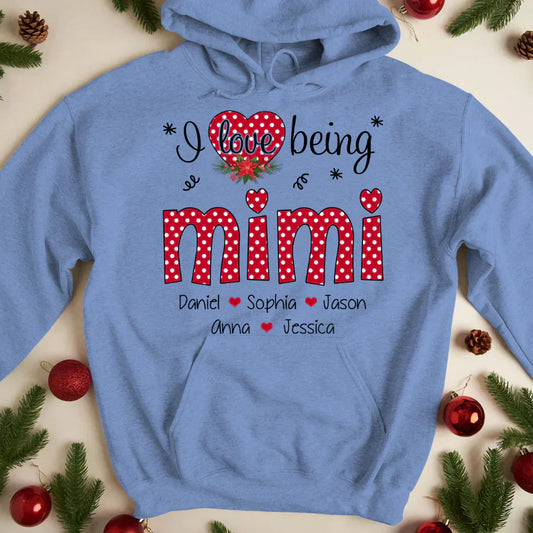 Personalized I love being Mimi Grandma Heart Grandkid Names 2022 Hoodie