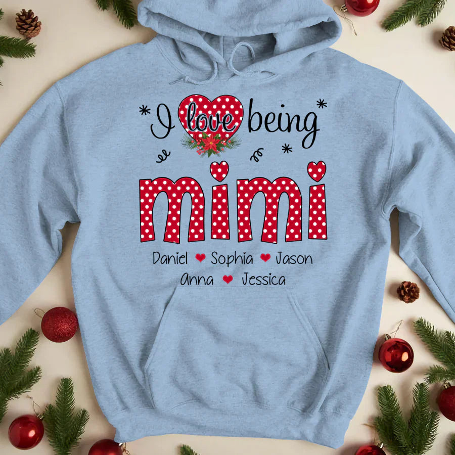 Personalized I love being Mimi Grandma Heart Grandkid Names 2022 Hoodie