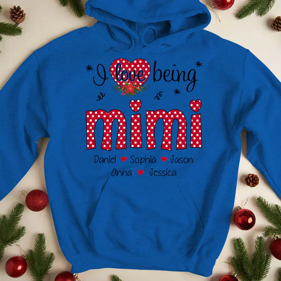 Personalized I love being Mimi Grandma Heart Grandkid Names 2022 Hoodie