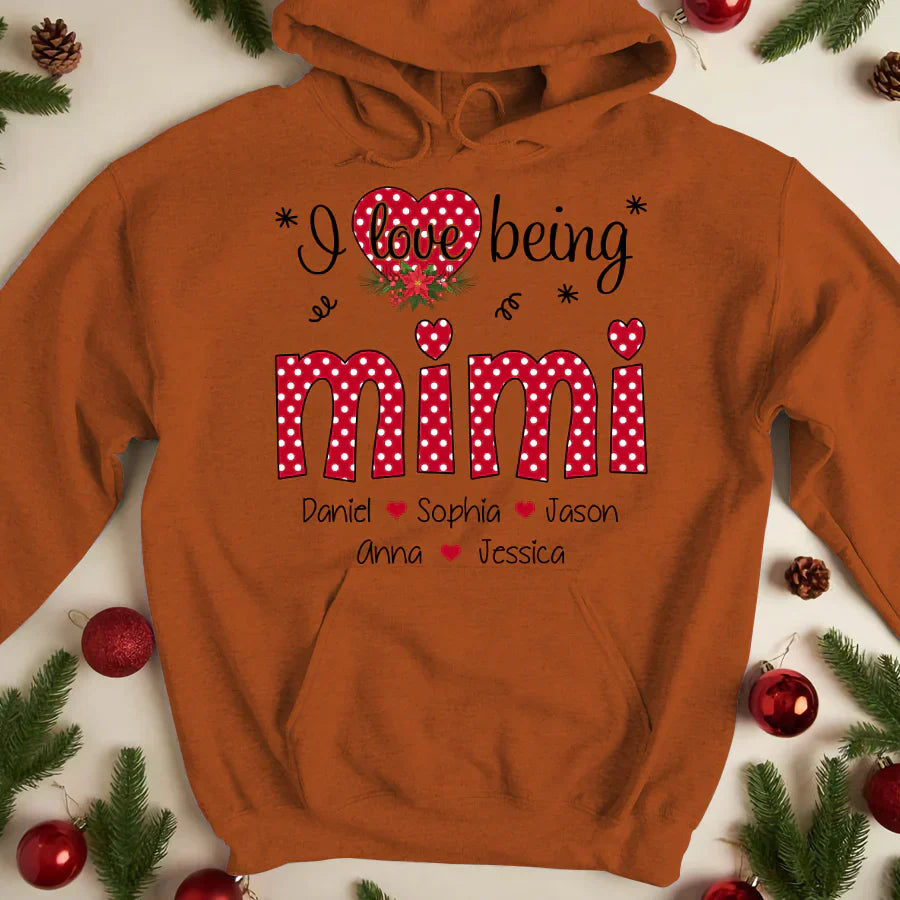 Personalized I love being Mimi Grandma Heart Grandkid Names 2022 Hoodie