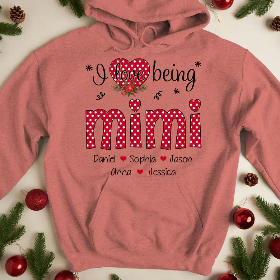 Personalized I love being Mimi Grandma Heart Grandkid Names 2022 Hoodie