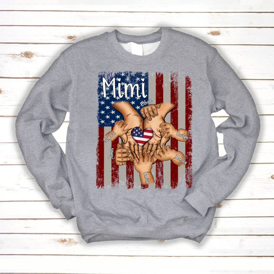 Personalized Mimi And Grandkids Hands Flag Sweatshirt