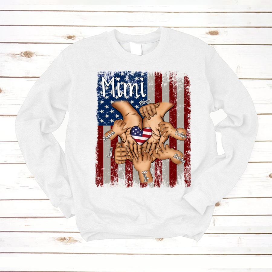 Personalized Mimi And Grandkids Hands Flag Sweatshirt