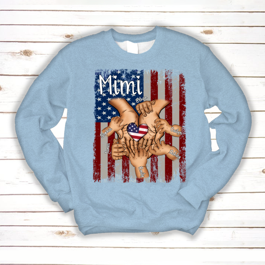 Personalized Mimi And Grandkids Hands Flag Sweatshirt