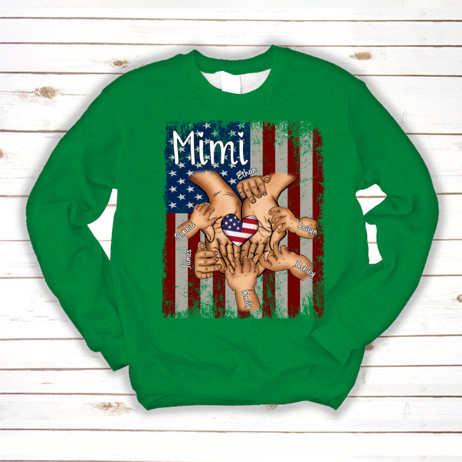 Personalized Mimi And Grandkids Hands Flag Sweatshirt