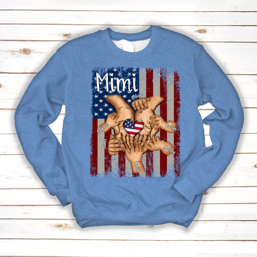 Personalized Mimi And Grandkids Hands Flag Sweatshirt