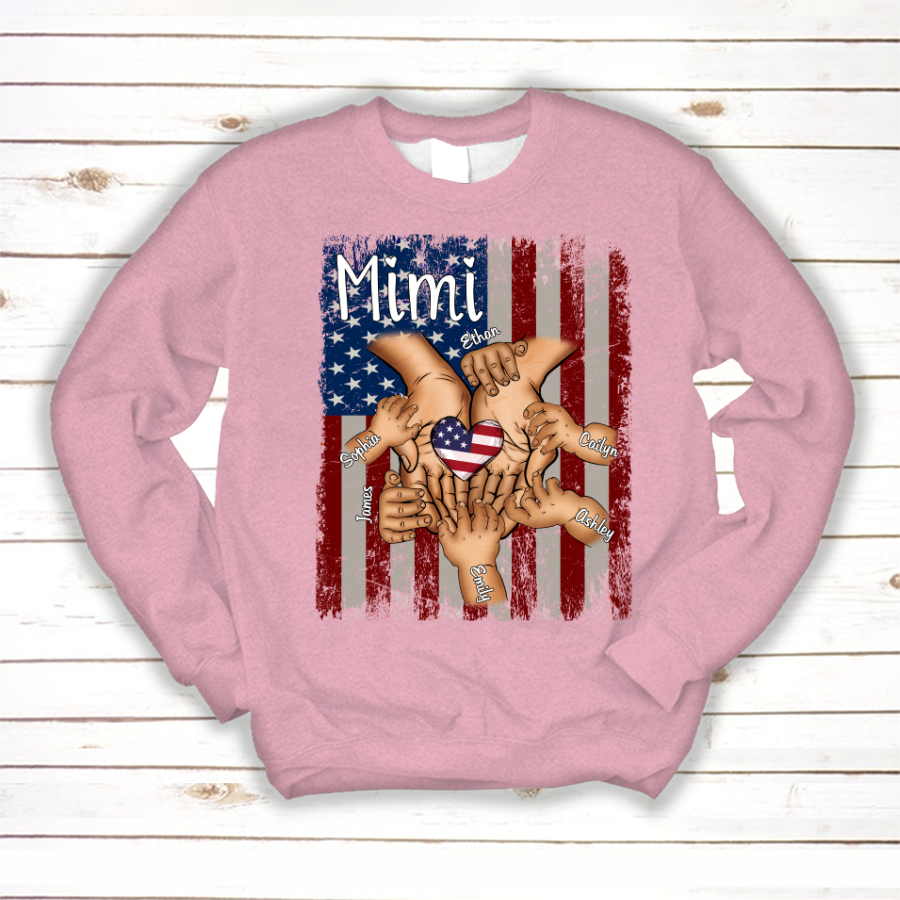 Personalized Mimi And Grandkids Hands Flag Sweatshirt