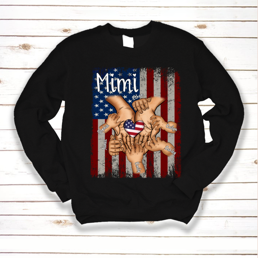 Personalized Mimi And Grandkids Hands Flag Sweatshirt