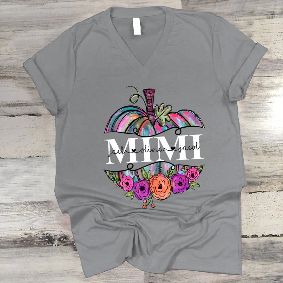 Personalized Mimi Painted Pumpkin 2022 V-Neck
