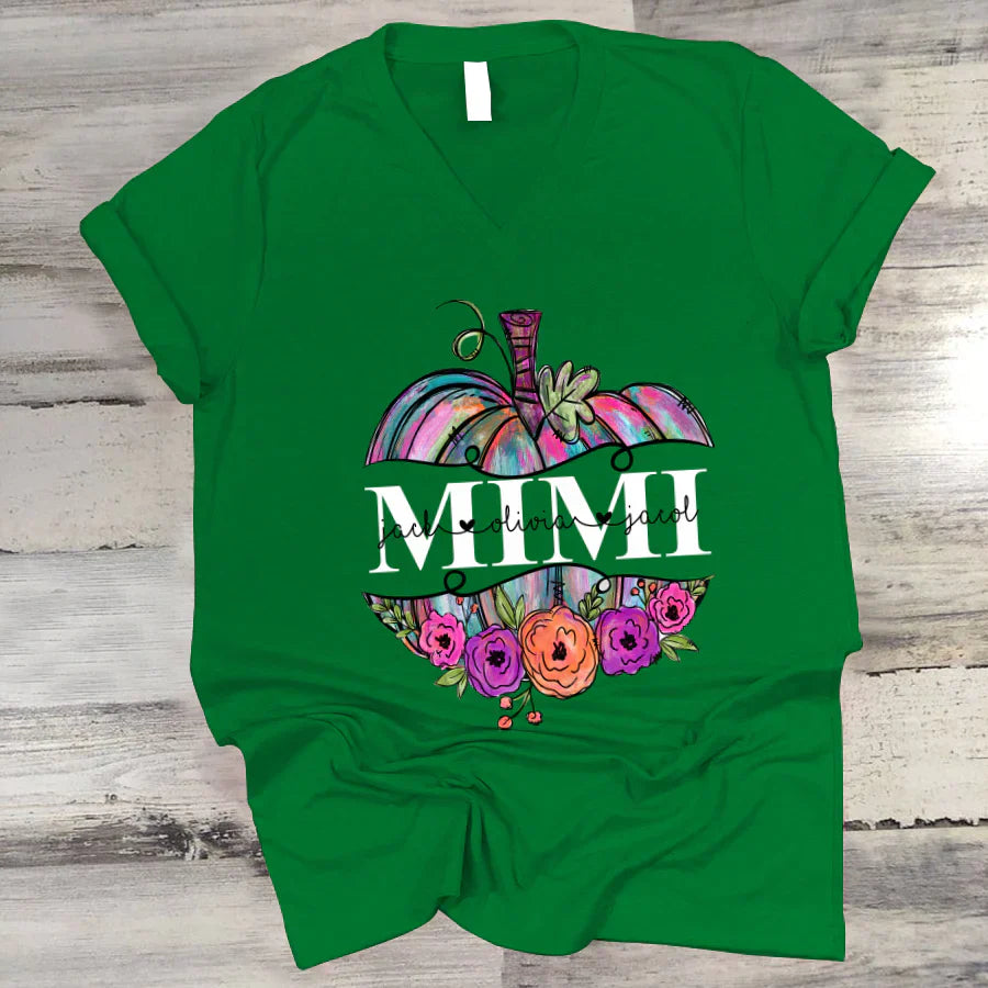 Personalized Mimi Painted Pumpkin 2022 V-Neck